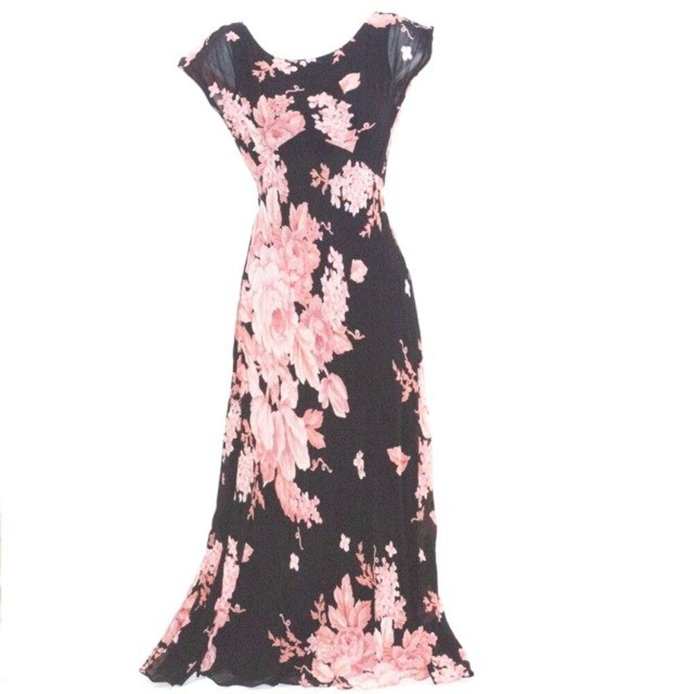 Vgt 90s Floral Chiffon Mesh Bias-Cut Maxi Dress Whimsigoth Fairy Y2k Witchy Sz S